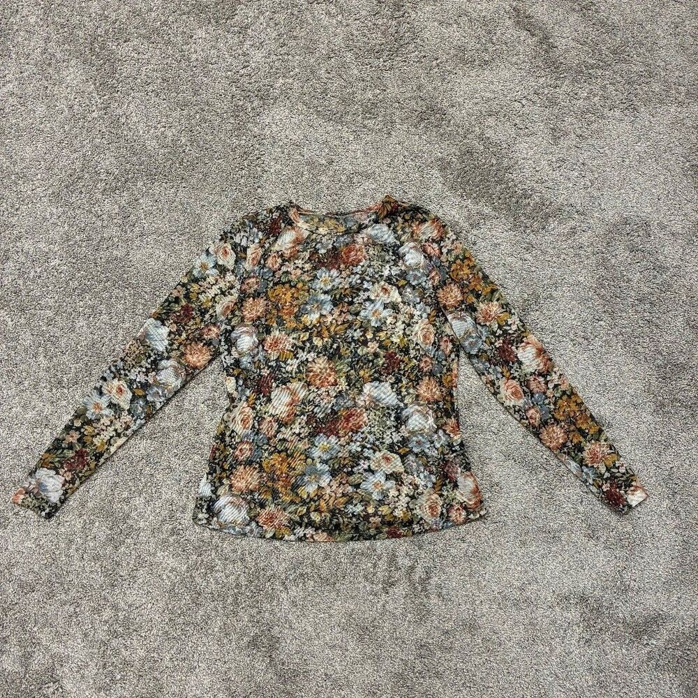 Sheer Floral Mesh Long Sleeve Top Size M/L Multicolor Witchy Whimsigoth Boho